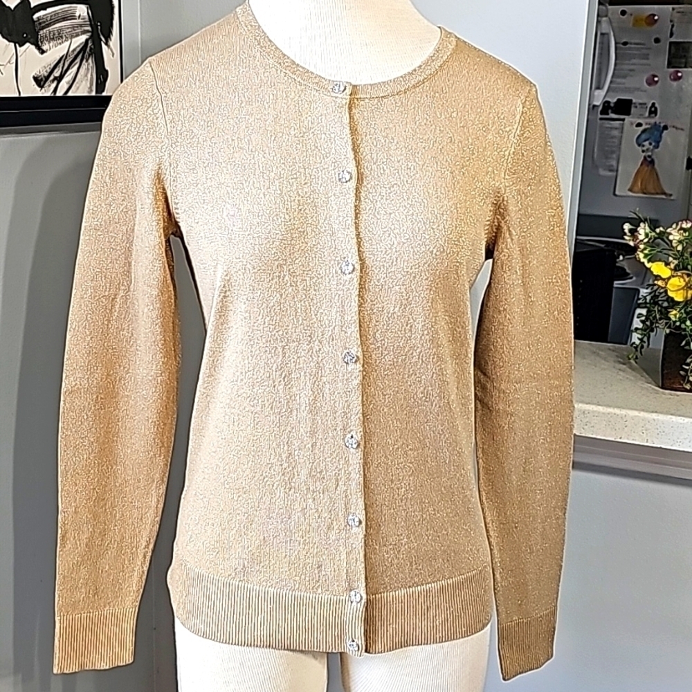Loft Vintage gold‎ threads with Reinstone buttons cardagan sweater. Size small